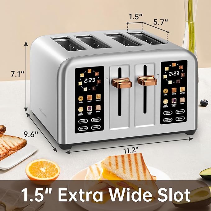 SEEDEEM 4-Slice Touchscreen Toaster, Stainless, 7 Shade, 1800W, Silver