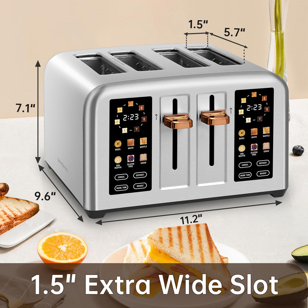 SEEDEEM 4-Slice Touchscreen Toaster, Stainless, 7 Shade, 1800W, Silver