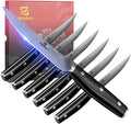 Piklohas Steak Knives Set of 6, 4.6 Inch Non Serrated Dinner Knife, Forged German Steel Damascus Pattern Straight Edge Meat Knife with Full Tang Handle, Dishwasher Safe, Ideal for Gift