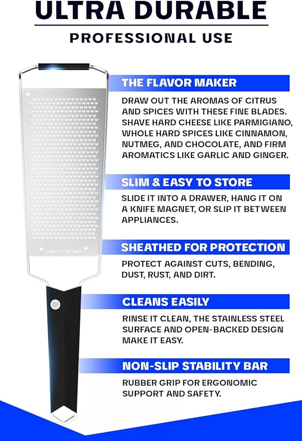 Dalstrong Wide Cheese Grater — Fine #304 Stainless Steel Blade, Blade Guard — For Parmesan, Hard Cheese, Chocolate & Citrus Zest — Non-Slip G10 Handle, Professional Grade, customer support