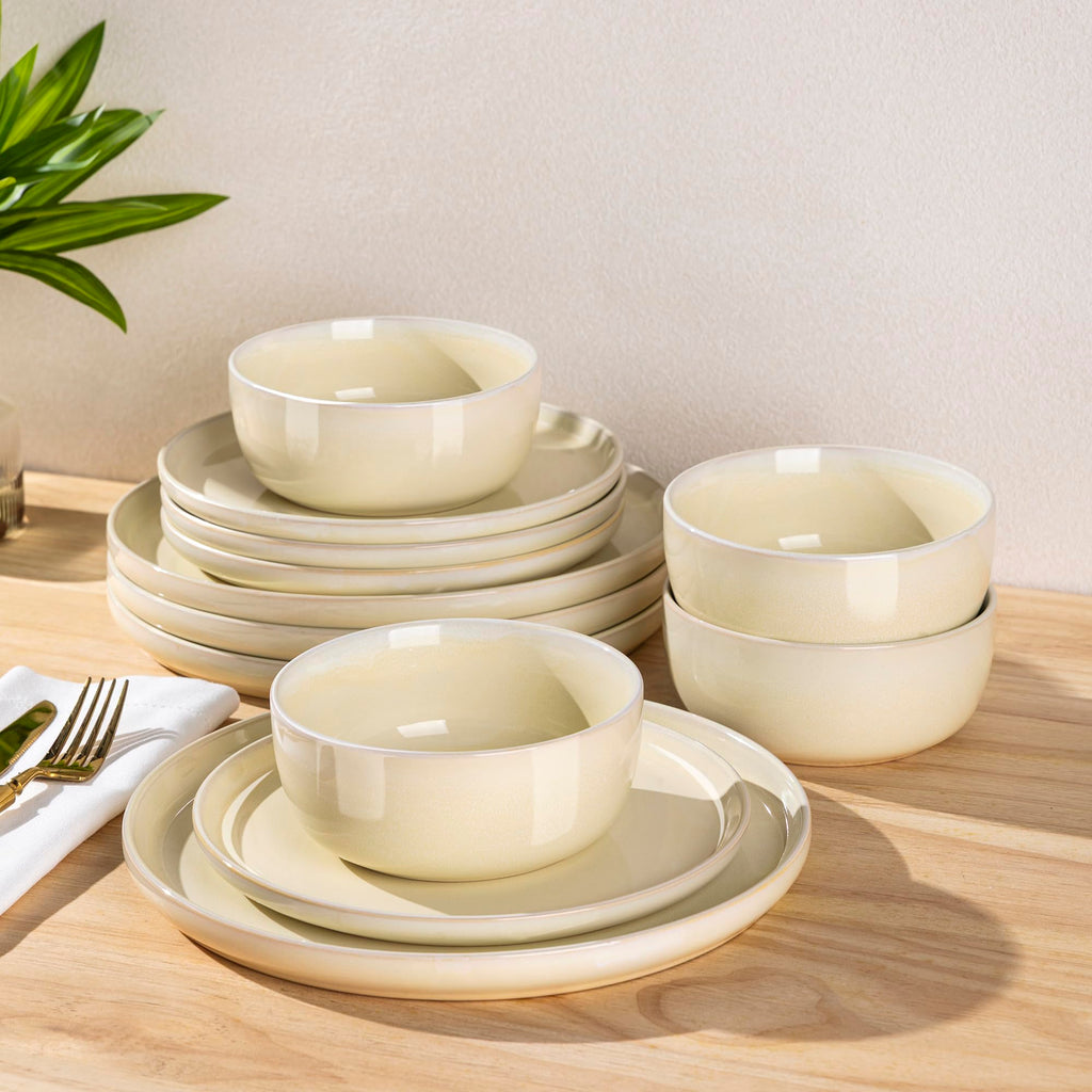 AmorArc Stoneware Dinnerware Sets for 4, 12Pcs Plates and Bowls Sets Dishes