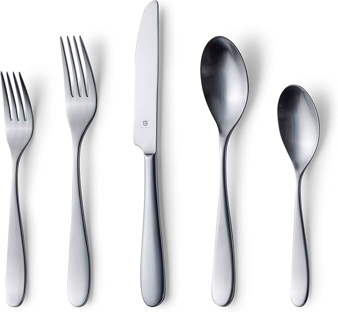Danialli Matte Silverware Set, 18/10 Stainless Steel Satin Flatware, Modern Brushed Finish Cutlery, Dishwasher Safe & Durable, Built to Last (60-Piece, Fidenza)