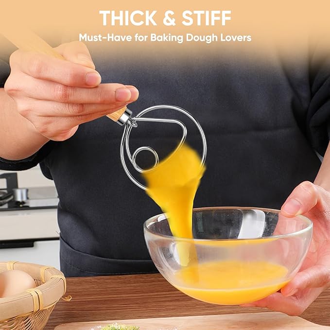 Maxjoy Danish Dough Whisk, Stainless Steel Wooden Bread Tool for Sourdough