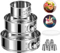 E-Gtong Springform Pan, Stainless Steel Springform Cake Pan, Leakproof & Nonstick Cheesecake Pan, 4" 7" 9" Round Cake Molds with 50 Pcs Paper Liners and 7 Pcs Piping Tips