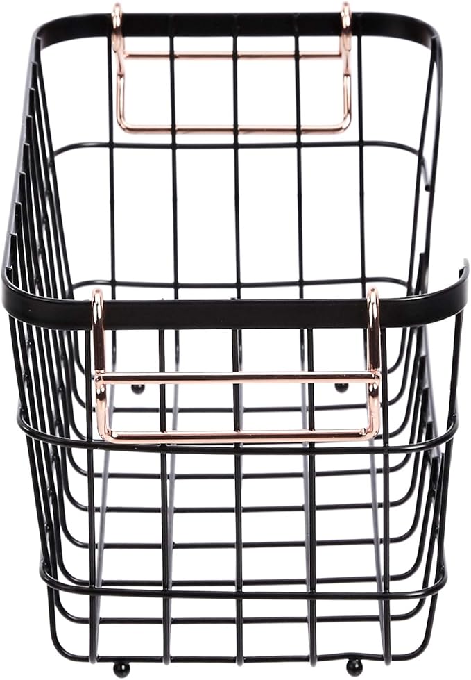 Amazon Basics Stackable Metal Wire Rectangular Storage Baskets for Kitchen, Bathroom or Pantry Organizing, 2 Count, Black