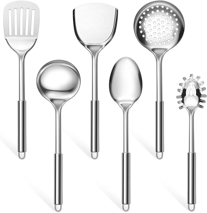 E-far Stainless Steel Kitchen Utensil Set of 6, Metal Cooking Utensils