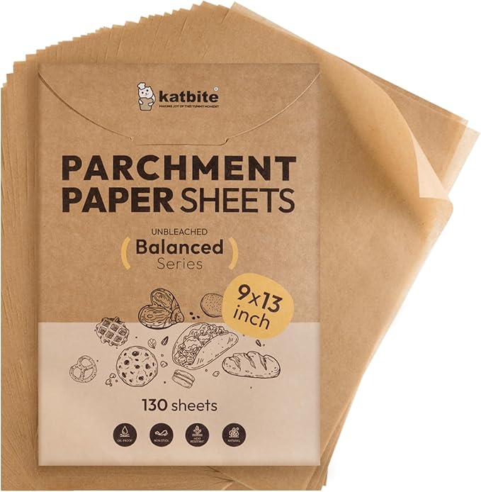 Katbite 9x13 Inch Parchment Paper Sheets 130PCS, Unbleached Non-Stick