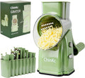 ChinKc Upgrade Rotary Cheese Grater Shredder with Handle, Strong Suction Base, Multi-purpose Rotary Grater Slicer with 5 Interchangeable Blades for Ice, Vegetables, Fruit, Nuts with Blade Storage Box