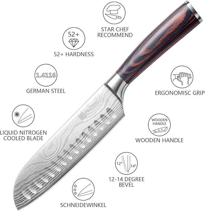 PAUDIN Santoku Knife Chef Knife, Ultra Sharp 7" Kitchen Knife for Cooking