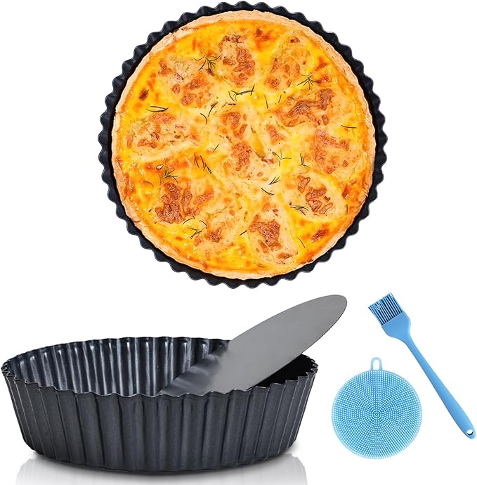 2 Pack 9.5 Inch Pie Pan with Removable Bottom for Baking Deep Quiche Dish