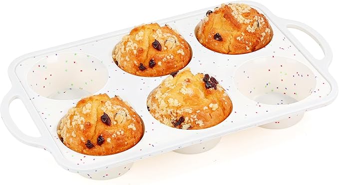 AOTASO Jumbo Muffin Pan with Metal Frame Nonstick 6 Cup Extra Large Silicone Cupcake Pan for Baking, Deep Jumbo Muffin Tray for Egg Bites Muffins, Confetti Color Cream Gifts for Mom Home Baker（1 Pc）