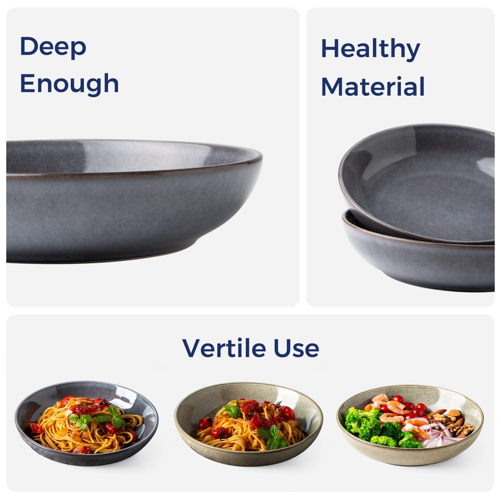 AmorArc 8.5’’ Ceramic Pasta Bowls Set of 4, 36oz Large Stoneware Bowls Set