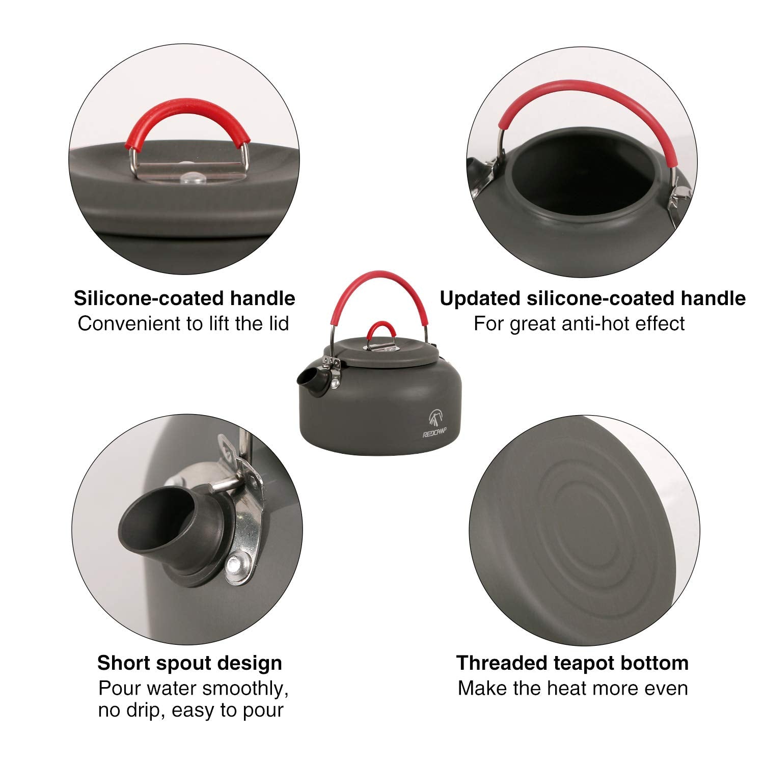 REDCAMP 0.8L Mini Outdoor Camping Kettle, Aluminum Water Pot with Carrying Bag, Compact Lightweight Tea Kettle