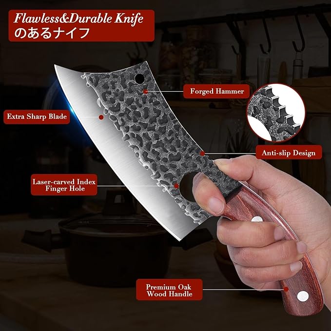 ROCOCO Butcher Cleaver Knife Set - 3PCS Serbian Chef Viking Boning Knife