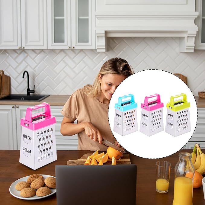 Ptwola 6 Pcs Mini Cheese Grater Stainless Steel Box Grater Fine Coarse Handheld Slicer with 4 Sides Small Box Food Shredder Safe Zester for Kitchen Cheese Garlic Ginger Vegetable Potatoes