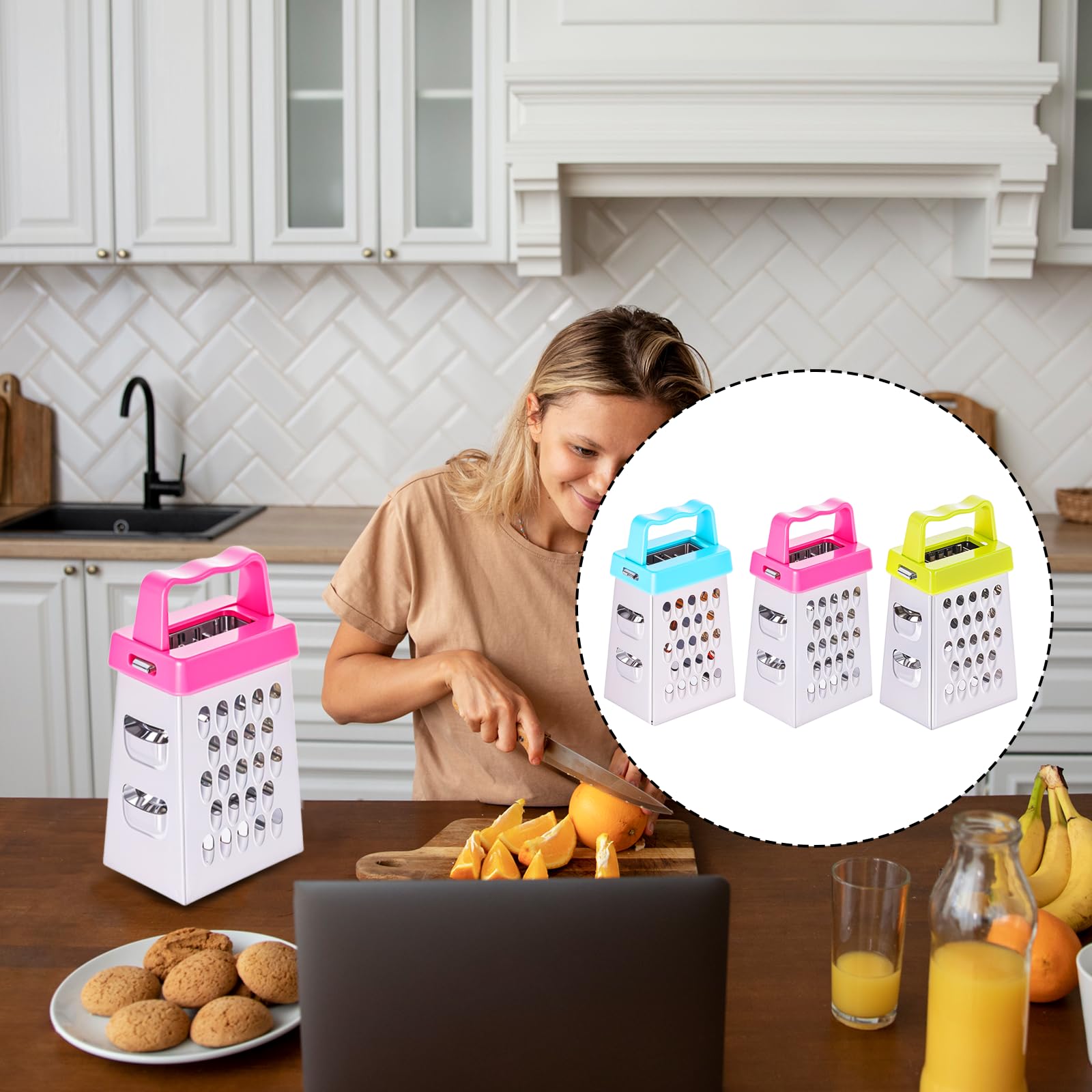 Ptwola 6 Pcs Mini Cheese Grater Stainless Steel Box Grater Fine Coarse Handheld Slicer with 4 Sides Small Box Food Shredder Safe Zester for Kitchen Cheese Garlic Ginger Vegetable Potatoes