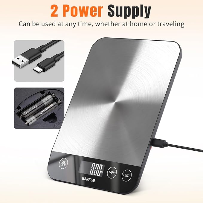 BakFee Food Scale, 33lb Kitchen Scale, 1g Precision, USB-C Charging, Black