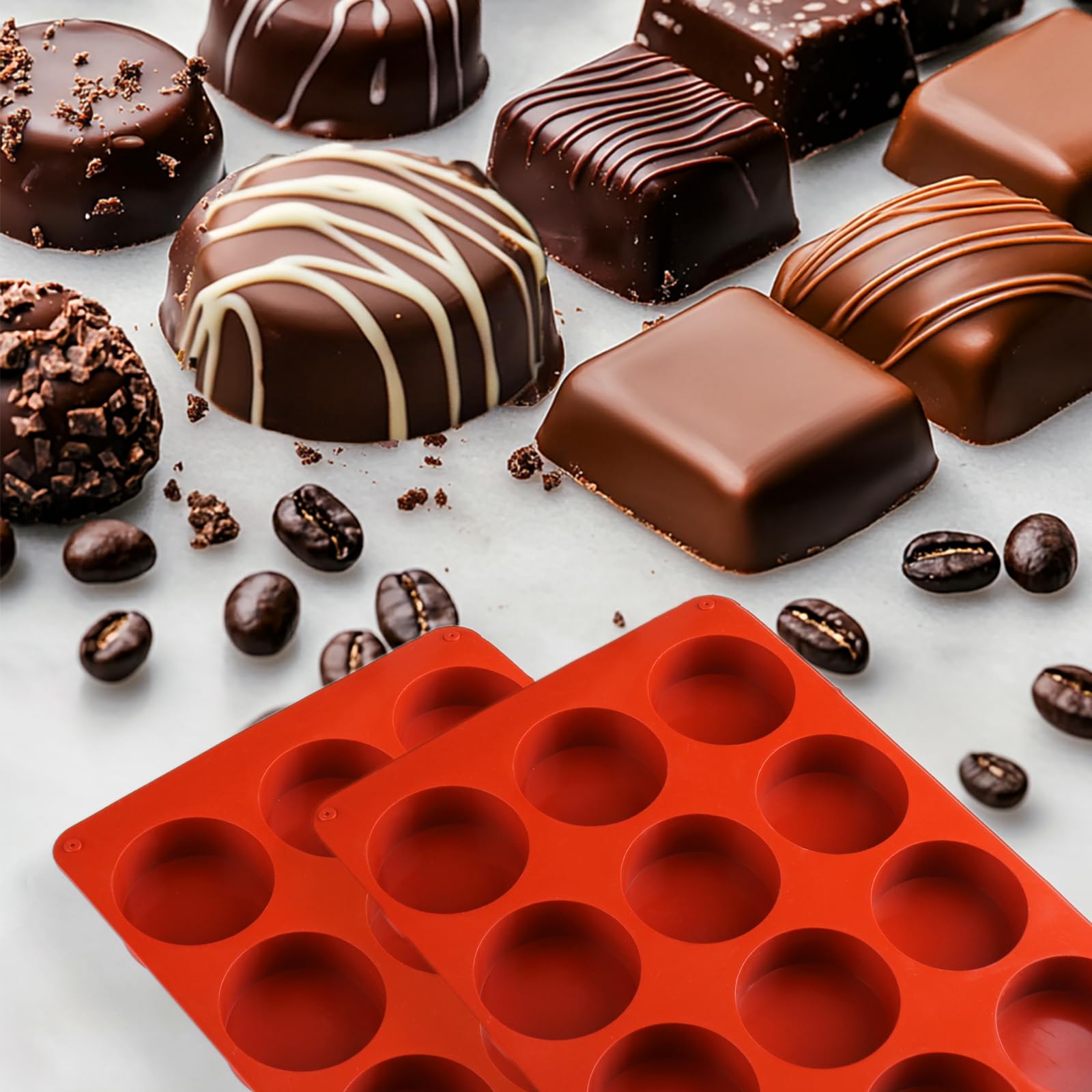 Mity Rain Silicone Chocolate Bar Molds - Round, Fix Pistachio Cream Filling, Dubai Candy Bar Molds with Scraper & Bags (1pc)