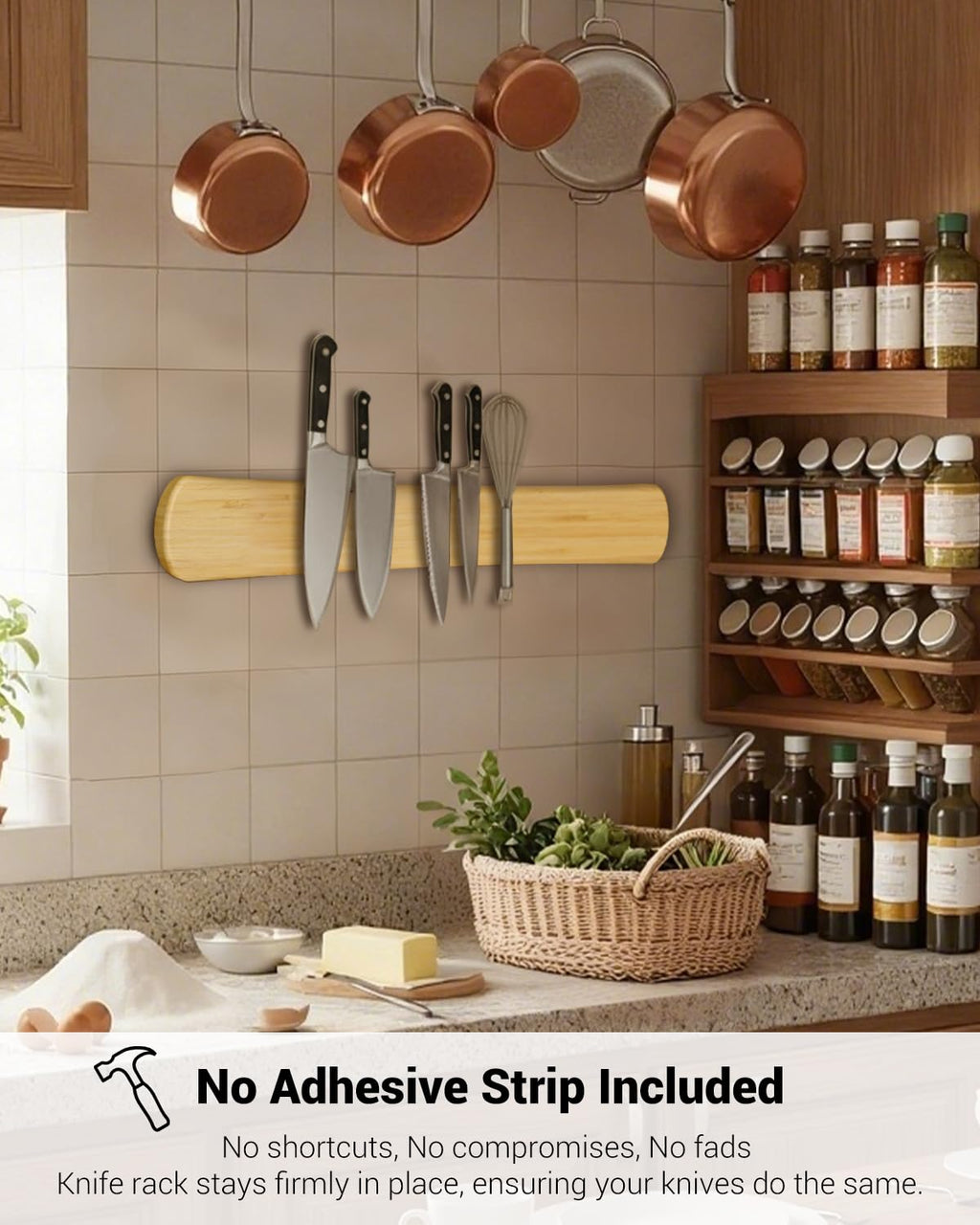 Magnetic Knife Holder, 18 Inch Bamboo Wood Knife Strip for Wall or Fridge