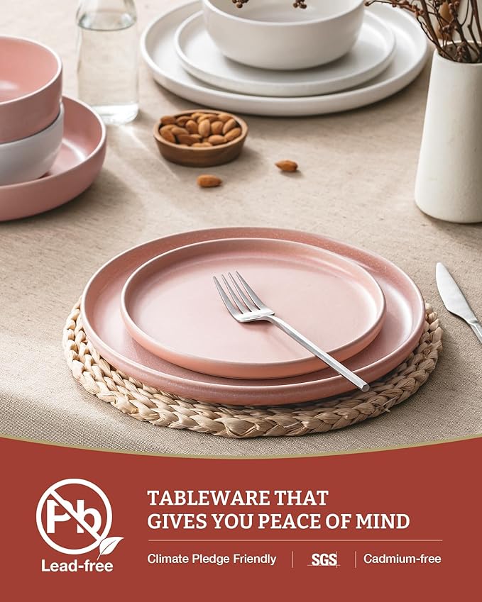 Famiware Milkyway 12-Piece Dinnerware Set, Matte Beige White & Light Pink