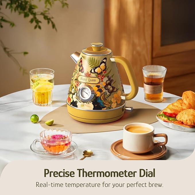 Hazel Quinn X Eduardo Recife Retro Electric Kettle with Thermometer, Floral