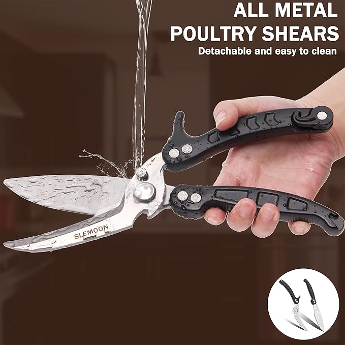 SLEMOON Heavy Duty Kitchen Shears,Poultry Shears with Safety Lock,Black