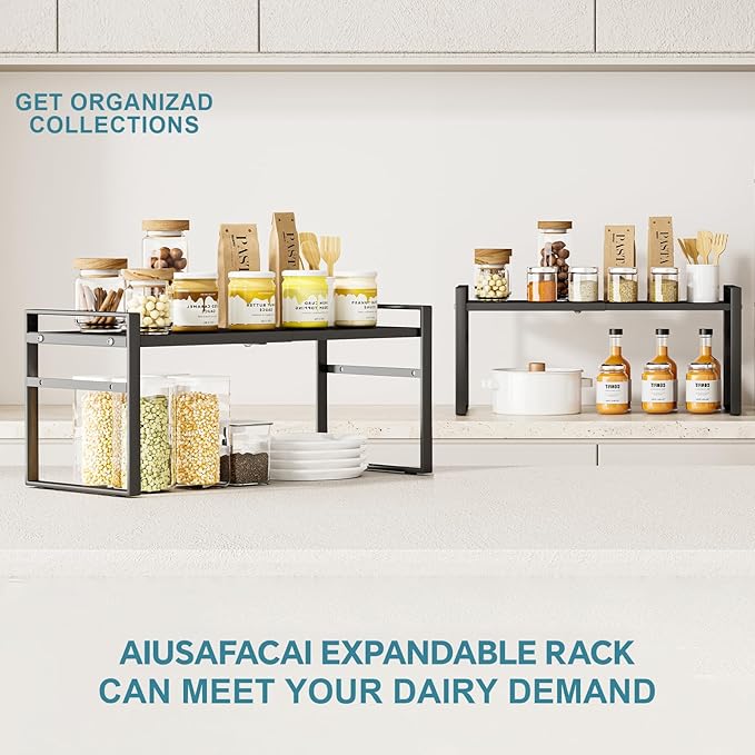 Aiusafacai Expandable Cabinet Shelf Organizer Riser for Kitchen Pantry Cupboard Under Sink Countertop Home Storage Organization Rack Space Saver