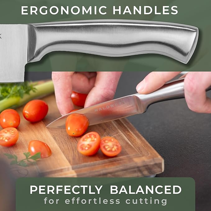 WALDWERK Knife Set - 7pcs Kitchen Knife Set with Block and Integrated Sharpener - Kitchen Knife Set - Knife Block Set - Kitchen Knifes - Knives Set for Kitchen - Knife Block - Knife Set with Block