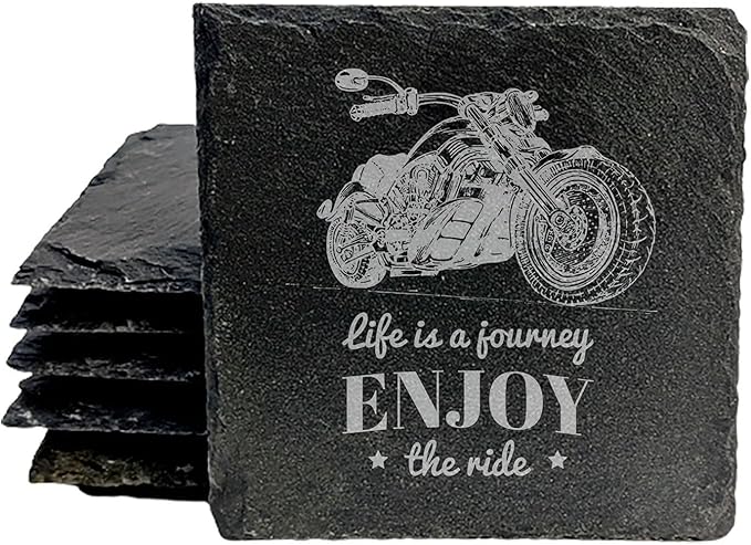 Decorative Enjoy The Ride Slate Coasters Set of 8 – Square – Handmade USA