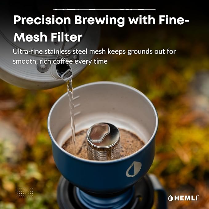 Hemli 16 oz Pour Over Camping Coffee Maker Set– Vacuum Insulated Mug with Leakproof Lid, Stainless Steel Micro Filter, Portable Coffee Maker for Camping, Travel & Outdoor Adventures