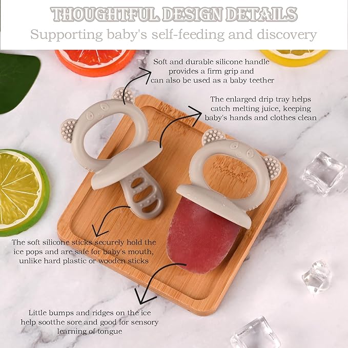 Sakolla Baby Popsicle Molds Mini 6-Cavity Silicone Ice Pop Mold with Sticks Breastmilk Popsicle Molds for Teething Relief Toddler Popsicle Mold for Ice Cream Frozen Yogurt and Fruit Juice (Grey)