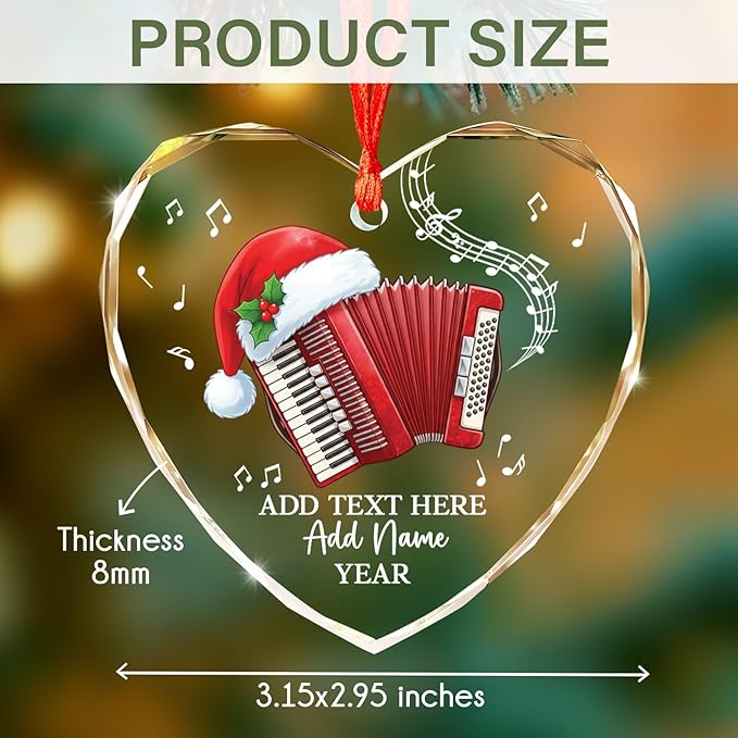 Personalized Text Name & Year Accordionist Glass Ornament, Accordion Instrument Christmas Tree Ornaments, Custom Accordion Player Christmas Ornament 2026, Xmas Decor Gifts for Music Lovers