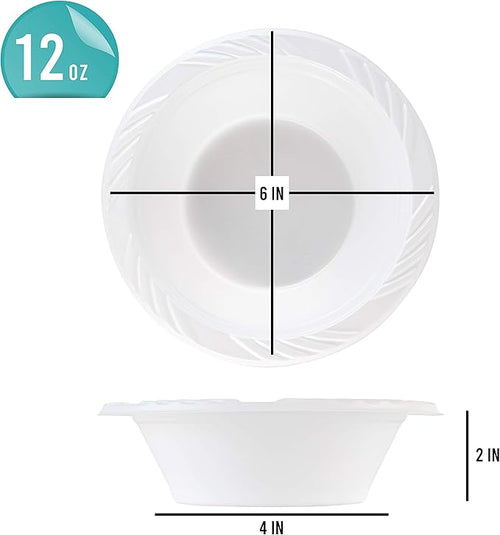 100 Count Disposable 12 ounce White Plastic Soup Bowls