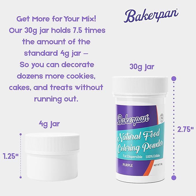 Bakerpan Purple Food Coloring Powder for Baking - 30g Oil Based, Artificial Dye-Free, Plant-Based, Kosher, Gluten-Free - For Buttercream, Chocolate, Candy & Cakes