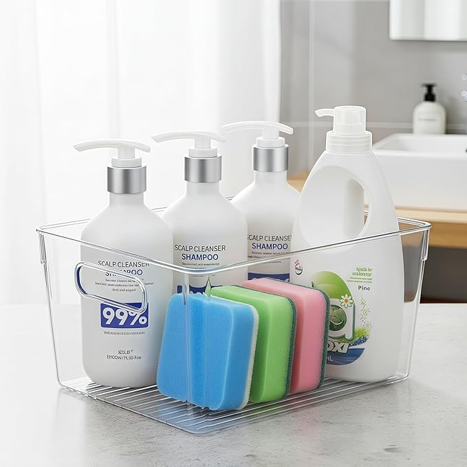 Clear Fridge Organizer Bins with Handles, 6 Pack Medium 10×6×5 Inch