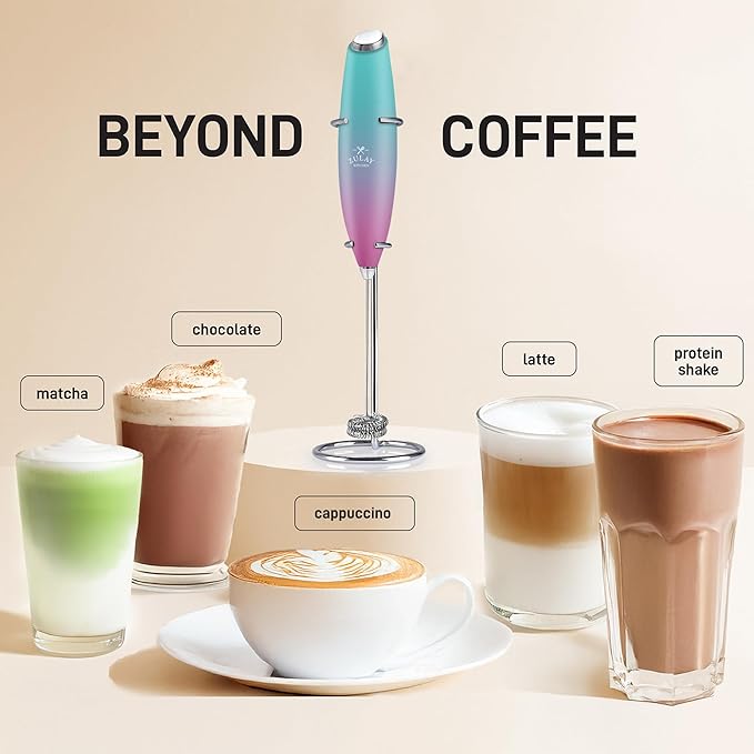 Zulay Kitchen Powerful Milk Frother Wand With Duracell Batteries - Ultra Fast Handheld Drink Mixer - Electric Whisk Foam Maker for Coffee, Lattes, Cappuccino & Matcha - Double Whisk - Bubblegum
