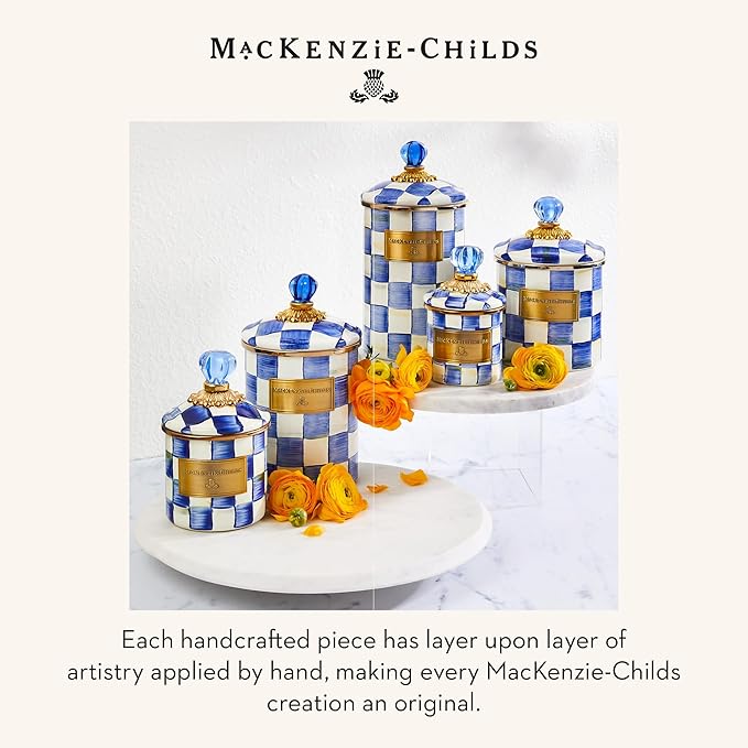 MACKENZIE-CHILDS Enamel Canister, Medium, Blue-and-White Royal Check