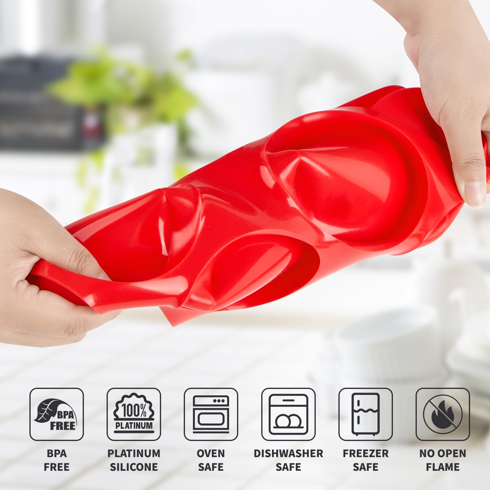 4 Inch Silicone Egg Molds for Breakfast Sandwiches, 2 Pack, 12 Cavities