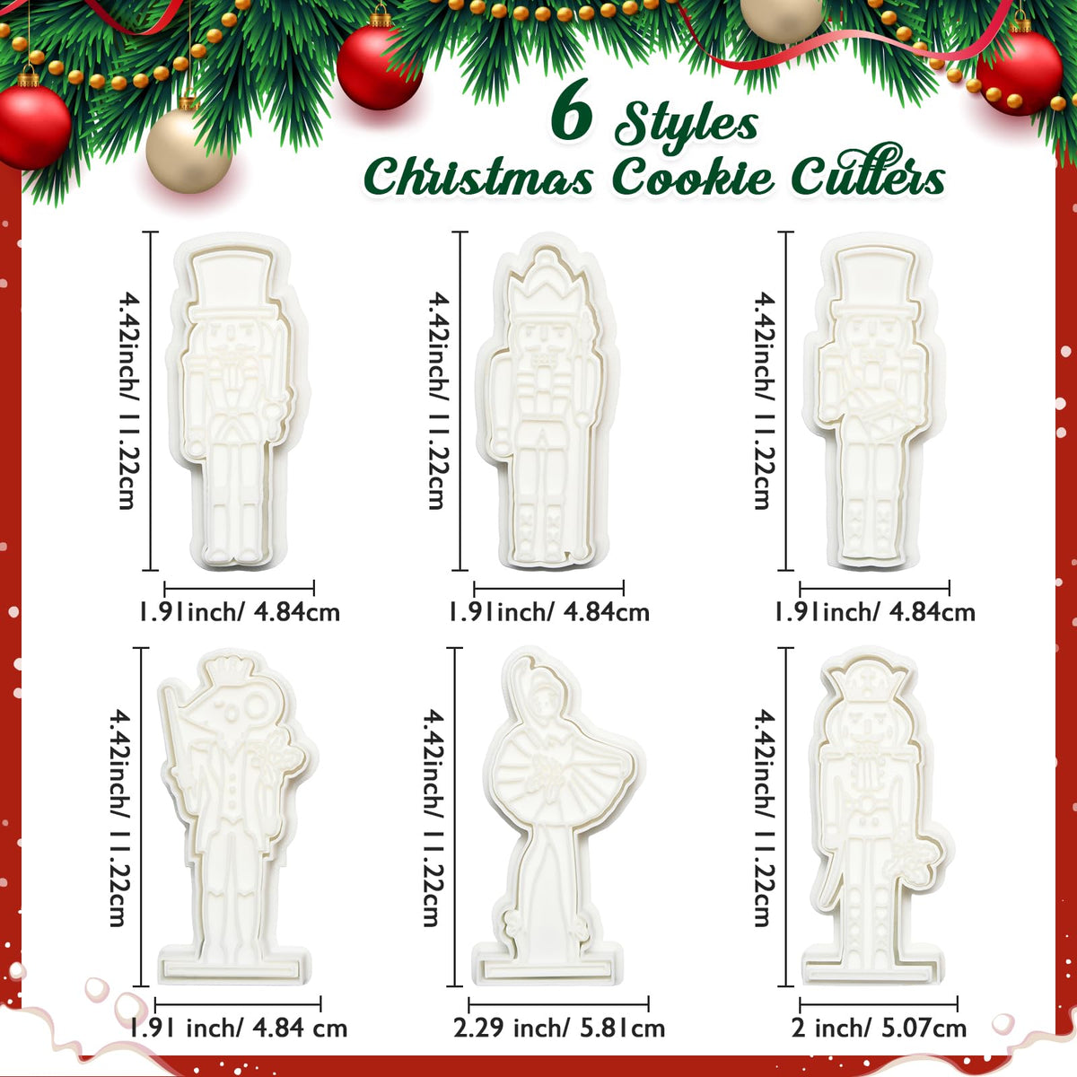 Flycalf Christmas Cookie Cutters Nutcracker Shapes with 3D Stamper Fall Holiday PLA Baking Accessories Cutter Molds Gifts for Kids Decorative Party 3.5" Kitchen Cake Supplies