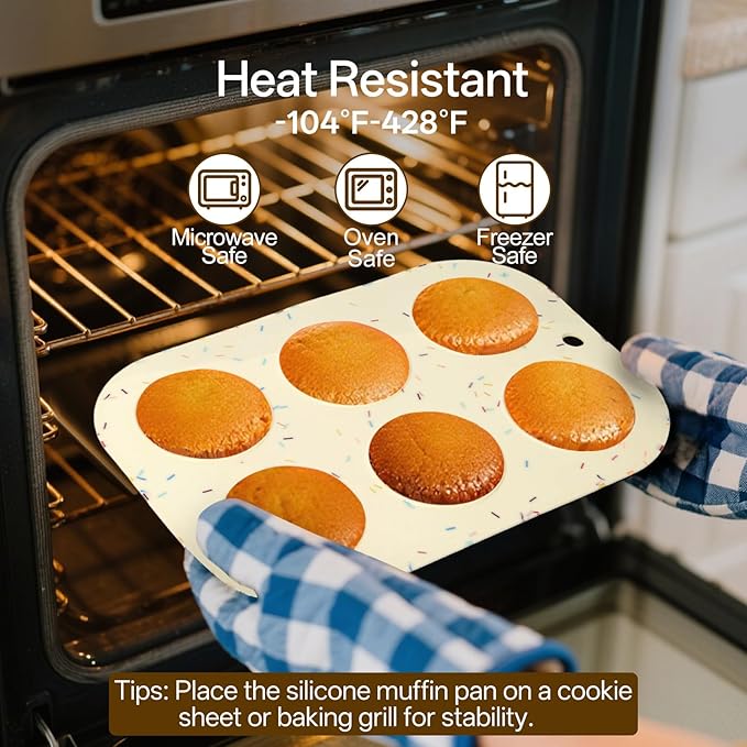 Firstfooby 2 Pack Silicone Muffin Pan for Baking, Regular Size Nonstick Cupcake Pan, 6-Cup Silicone Muffin Tin BPA Free Dishwasher Safe, Great for Muffin Cupcake Brownie Egg Tart