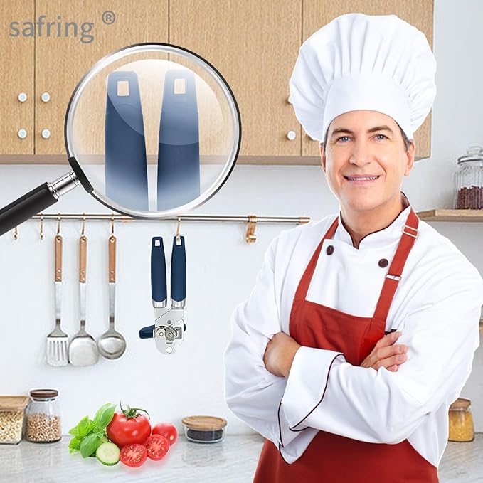 Safring Can Opener Manual, Handheld Strong Heavy Duty Stainless Steel Can Opener, Comfortable Handle, Sharp Blade Smooth Edge, Can Openers with Multifunctional Bottle Opener, Blue