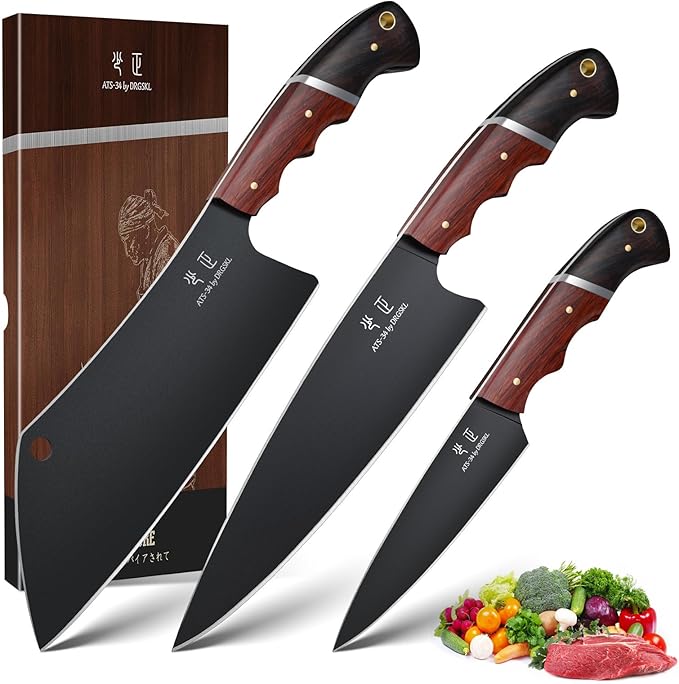 DRGSKL Japanese Chef Knife Set - 3PCS Kitchen Utility Knife Set for Cooking
