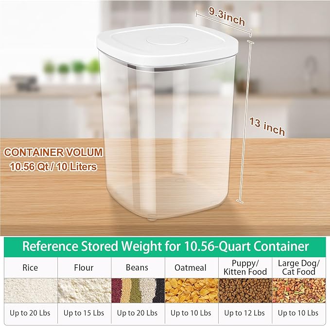 TBMAXS Airtight Rice Container 20 Lbs, Clear PET Plastic Food Storage Container Bin For Flour Sugar, Dry Food Holder with Easy Locking Lid for Kitchen Pantry Organization and Storage