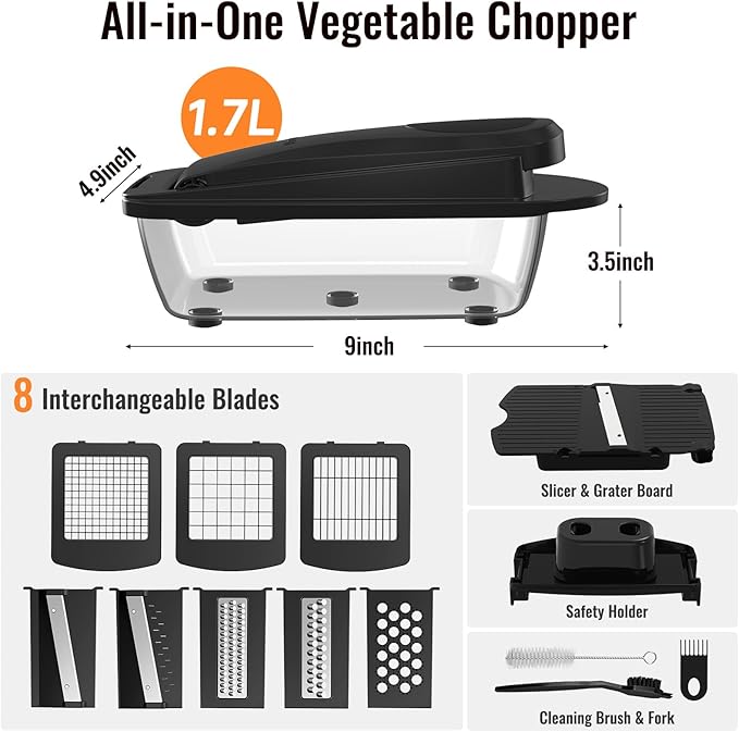 Ukeetap 8-Blade Cook Tool & Gadget Sets, Chopper Slicer Grater Set, Black