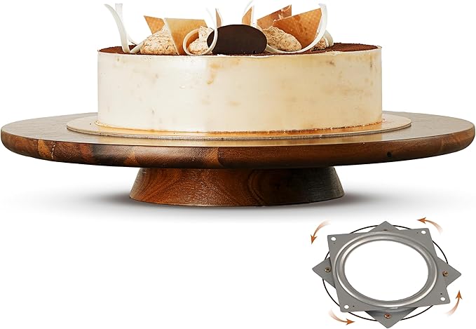 TIDITA 13" Acacia Cake Stand Rotating, Non-Slip Pads, for Sizeable Cakes