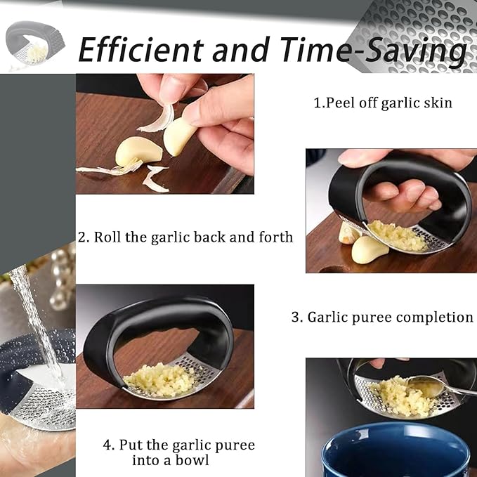 Stainless Steel Garlic Press, Garlic Press Rocker Garlic Masher Garlic Masher for Mashing Garlic, Kitchen Tools with Ergonomic Handle, Garlic Peeler