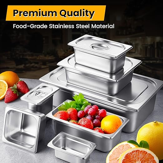 Aplancee 1/4 Hotel Pans 6 Inch Deep Stainless Steel Food Pan - Anti-Jam 6 Pack Steam Table Pan Set for Catering, Buffet Use, Kitchen Prep