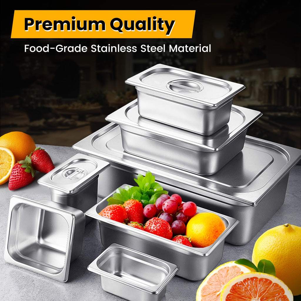 Aplancee 1/2 Hotel Pans 4 Inch Deep Stainless Steel Food Pan - Anti-Jam 6 Pack Steam Table Pan Set for Catering, Buffet Use, Kitchen Prep