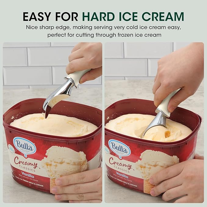 Beneno Premium Heavy Duty Ice Cream Scoop with Ergonomic Grip Handle, Cream