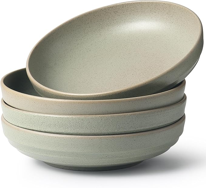 HAPPY KIT 9'' Pasta Bowls, 42oz, Stoneware Set of 4, WillowGreen